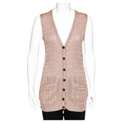 Ralph Lauren Pale Pink Linen Cable Knit Sleeveless Button Front Cardigan S