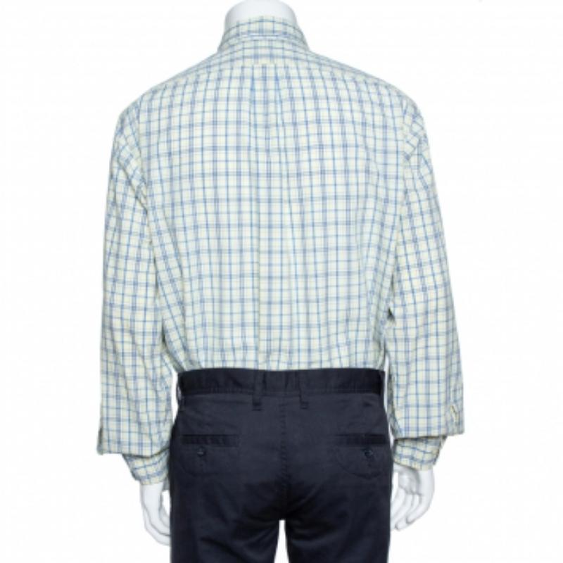 Blue Ralph Lauren Pale Yellow Checked Cotton Button Down Shirt 3XL For Sale