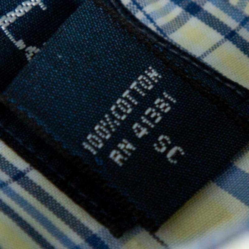 Ralph Lauren Pale Yellow Checked Cotton Button Down Shirt 3XL In Excellent Condition For Sale In Dubai, Al Qouz 2
