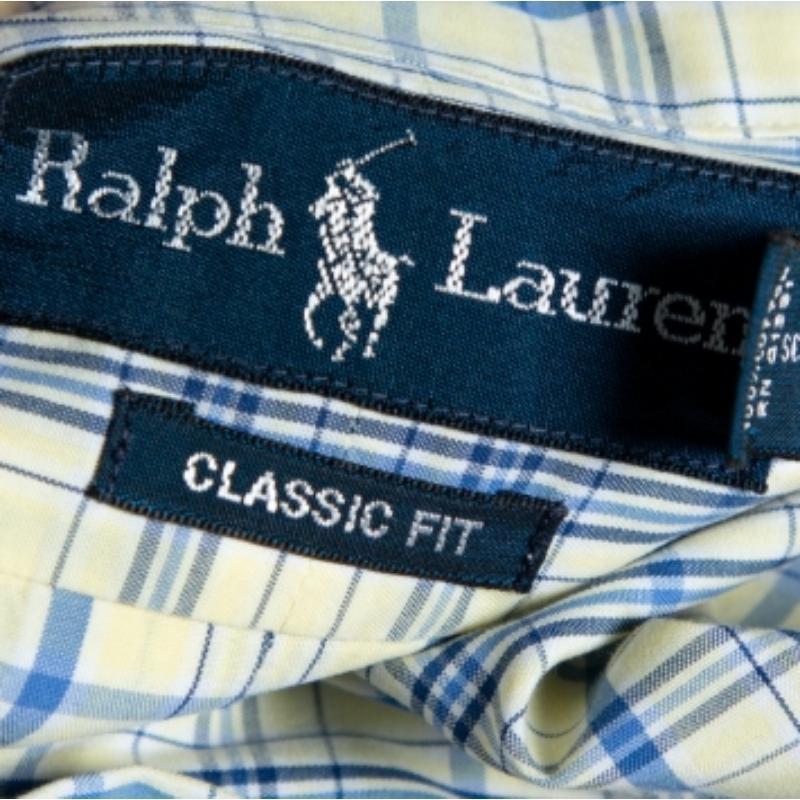Men's Ralph Lauren Pale Yellow Checked Cotton Button Down Shirt 3XL For Sale