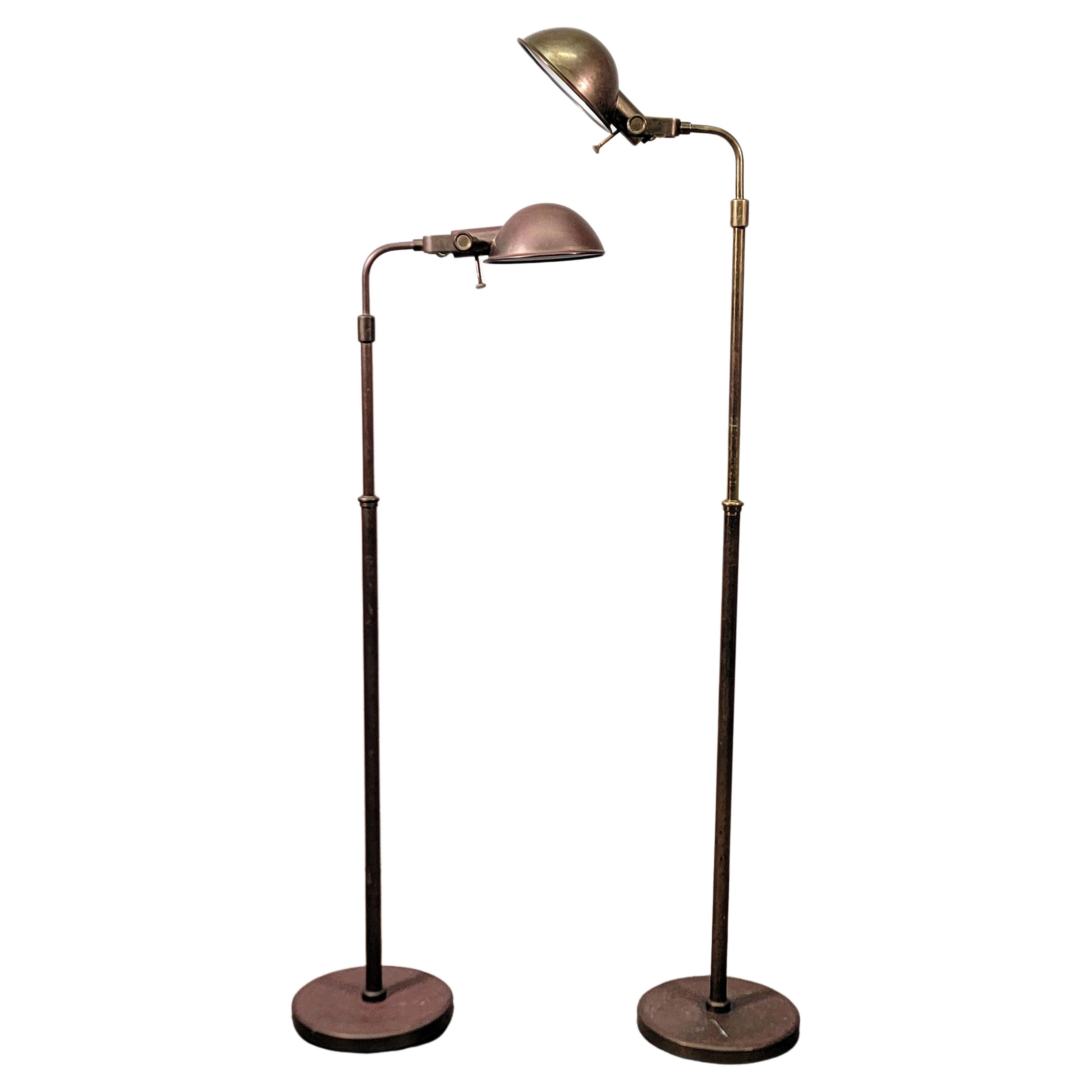 Ralph Lauren Patinated Brass Adjustable Pharmacy Floor Lamps - a Pair 4