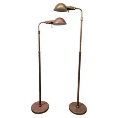 Vintage Ralph Lauren Patinated Brass Adjustable Pharmacy Floor Lamps - a Pair