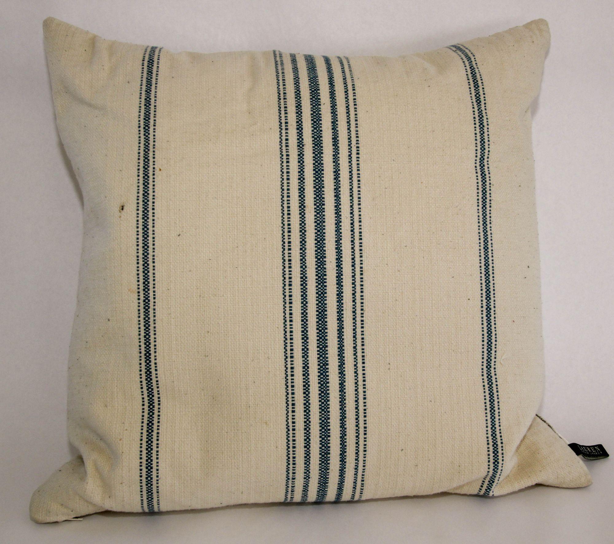 Ralph Lauren Pillow White and Blue Striped Linen Throw Pillow 3