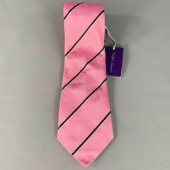 RALPH LAUREN Pink Black Diagonal Stripe Silk Twill Tie