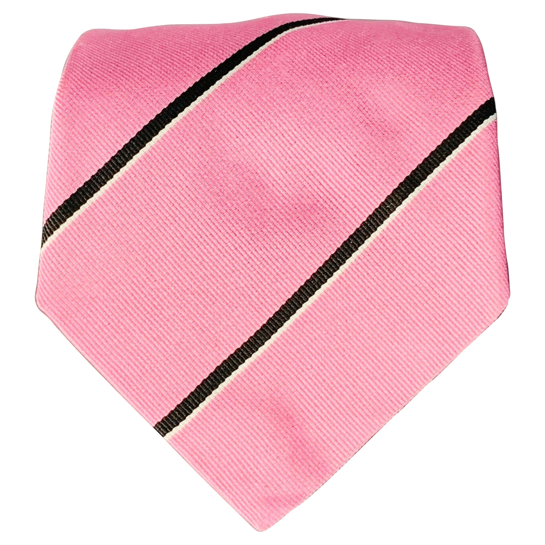 RALPH LAUREN Pink Black Diagonal Stripe Silk Twill Tie en vente