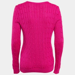 Ralph Lauren Pink Cable Knit V-Neck Long Sleeve Sweater L