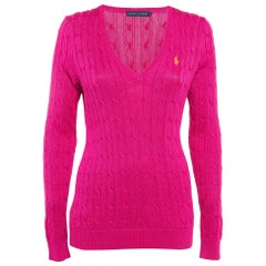 Ralph Lauren Pink Cable Knit V-Neck Long Sleeve Sweater L