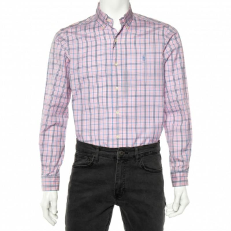 Ralph Lauren - Camicia a quadri rosa in cotone a maniche lunghe dal taglio classico - S