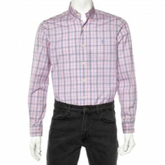 Ralph Lauren Camisa rosa a cuadros de algodón de manga larga y corte clásico S