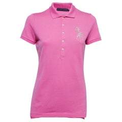 Ralph Lauren Pink Cotton Beaded Logo Polo T-Shirt M