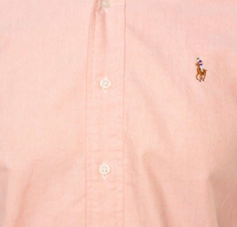 Ralph Lauren Pink Cotton Button Front Custom Fit Shirt S In Excellent Condition For Sale In Dubai, Al Qouz 2