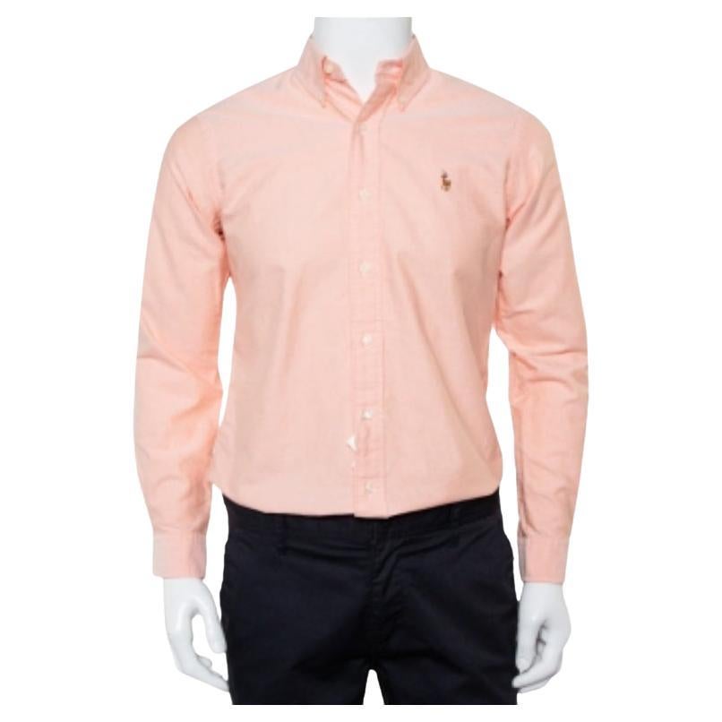 Ralph Lauren Pink Cotton Button Front Custom Fit Shirt S For Sale