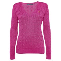 Ralph Lauren Pink Cotton Knit V-Neck Sweater L