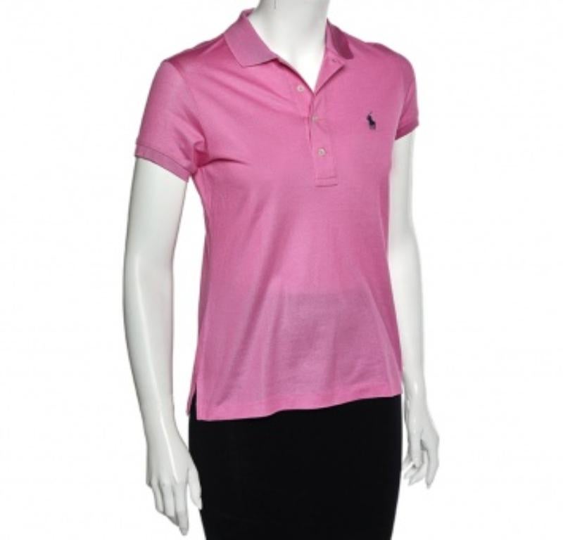 Ralph Lauren Polo à manches courtes en piqué de coton rose S en vente 1