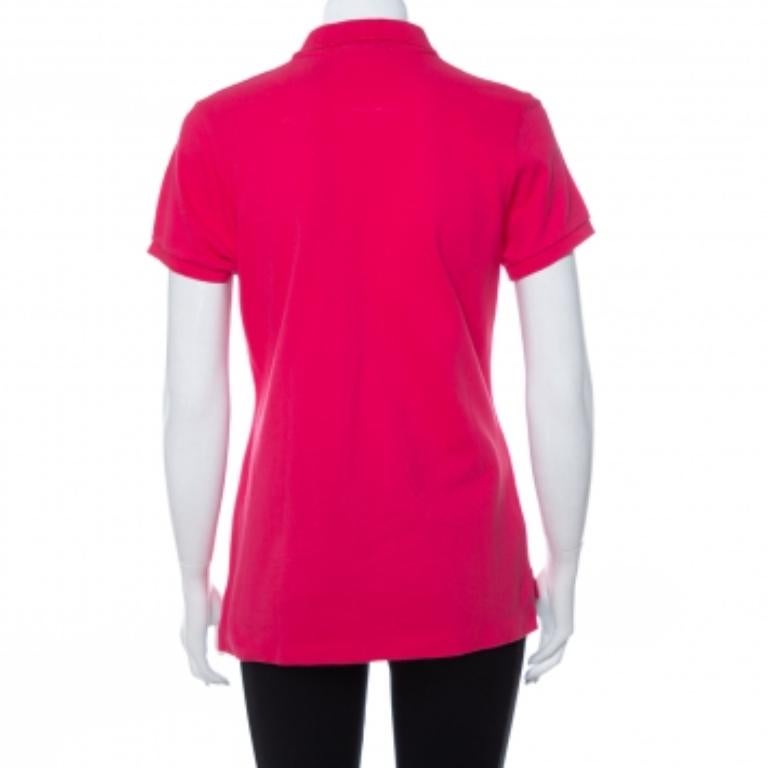 Ralph Lauren Pink Cotton Pique Skinny Polo T-Shirt L In Good Condition For Sale In Dubai, Al Qouz 2