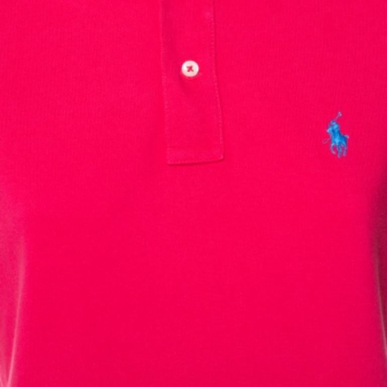 Women's Ralph Lauren Pink Cotton Pique Skinny Polo T-Shirt L For Sale