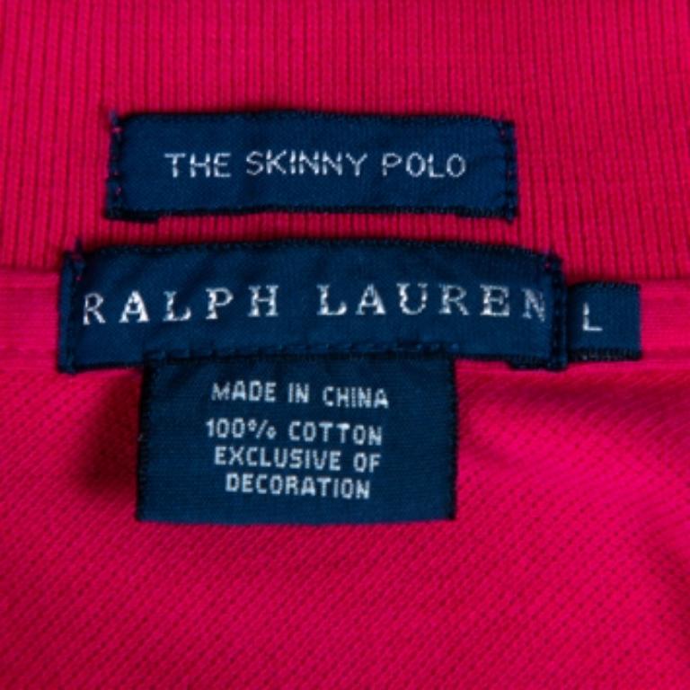 Ralph Lauren Pink Cotton Pique Skinny Polo T-Shirt L For Sale 1