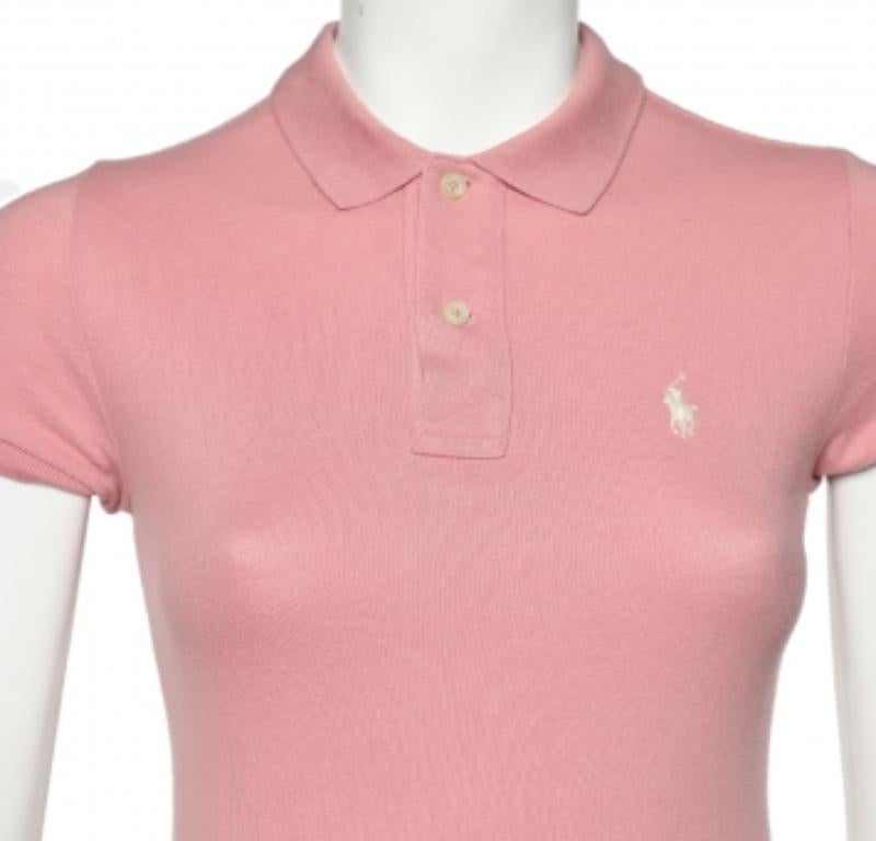 T. Ralph Lauren Rosa Cotone Piqué Skinny Polo S in vendita 1