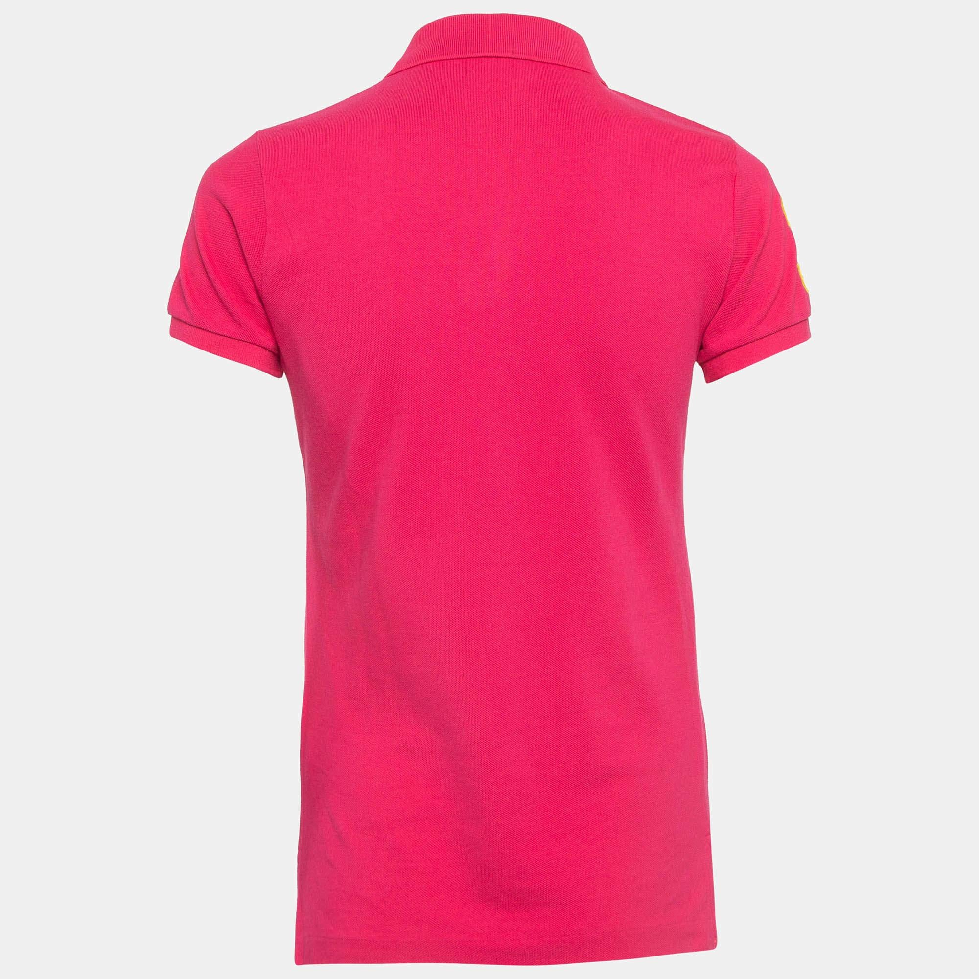 Rose Polo Polo Lauren en coton piqué brodé rose S en vente