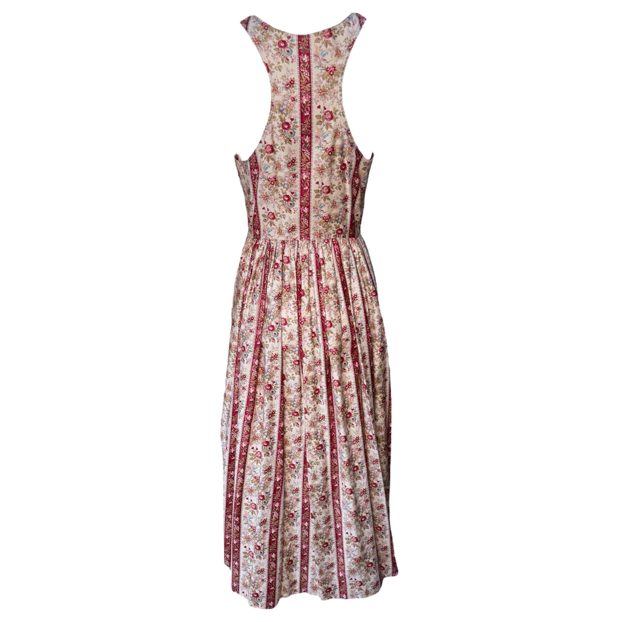 Marron Robe en coton cottage floral rose de Ralph Lauren, années 1980 en vente