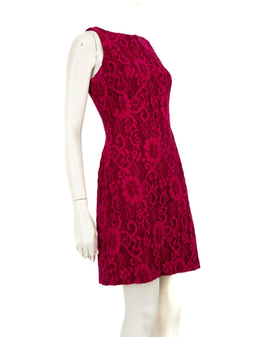 CONDITION is Very good. Hardly any visible wear to dress is evident on this used Ralph Lauren designer resale item.
 
 Details
 
 
 Pink
 
 Cotton
 
 Dress
 
 Mini
 
 Sleeveless
 
 Floral patterned lace
 
 Round neck
 
 Back zipper fastening
 
