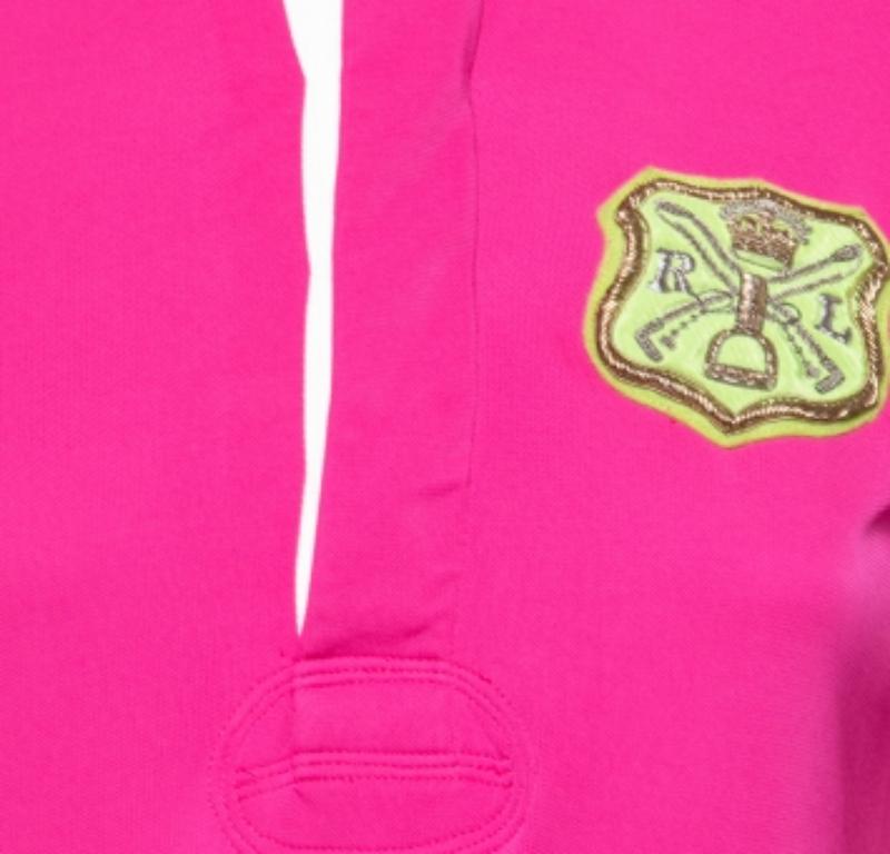 Women's Ralph Lauren Pink Jersey Embroidered Long Sleeve Dress S For Sale