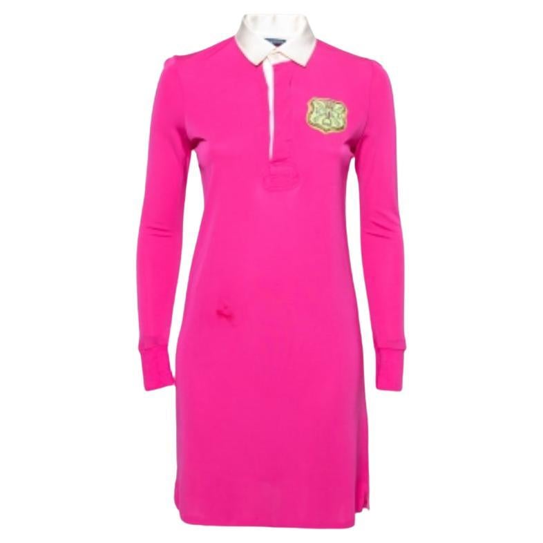 Ralph Lauren Pink Jersey Embroidered Long Sleeve Dress S For Sale