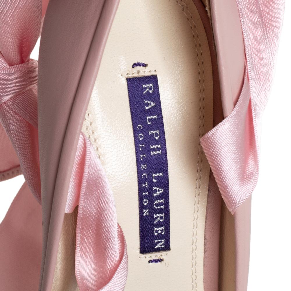 Beige Ralph Lauren Pink Leather Ankle Wrap Pumps Size 36