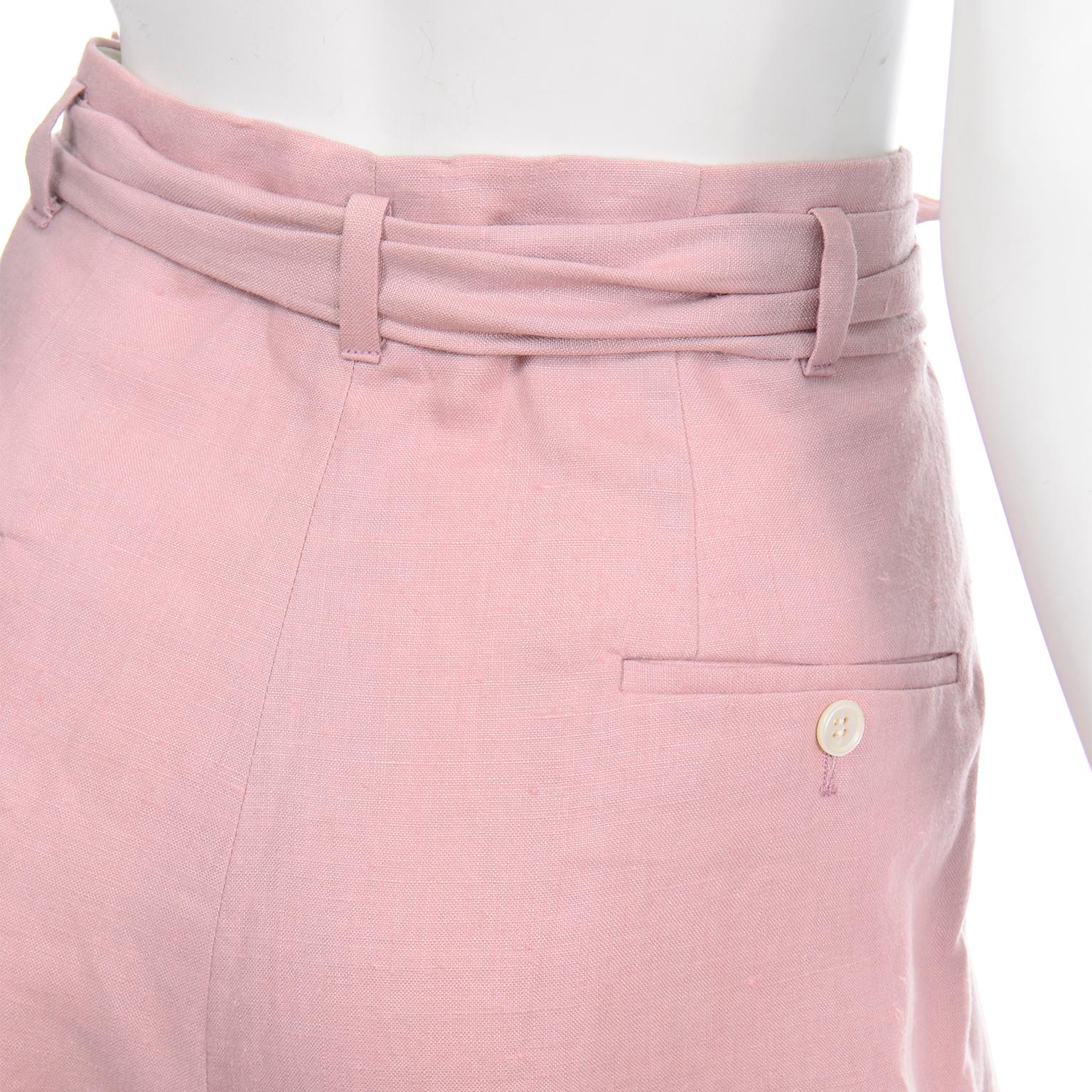 Ralph Lauren Pink Linen Vintage High Waisted Trousers With Sash Belt For Sale 1