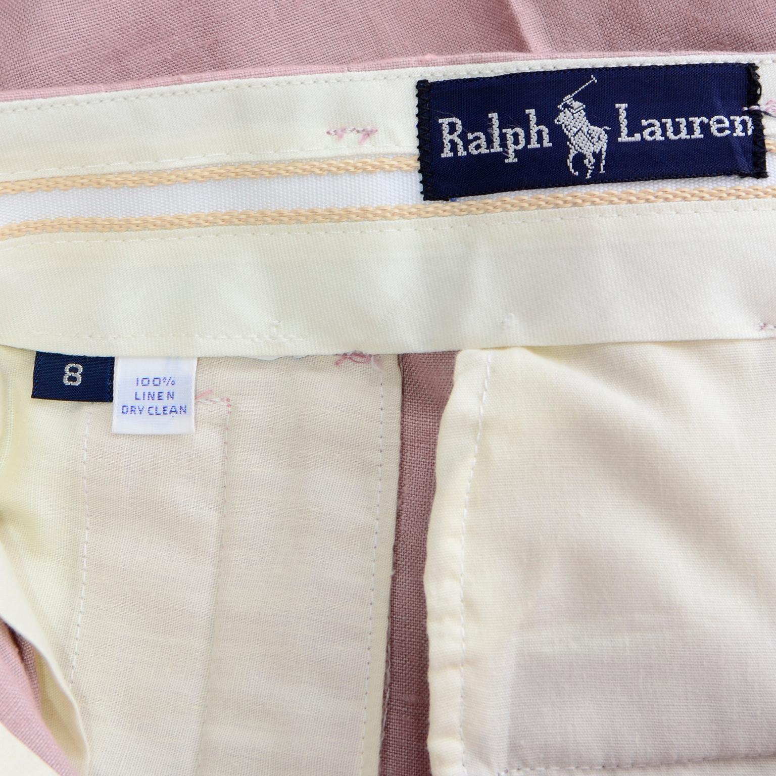 Ralph Lauren Pink Linen Vintage High Waisted Trousers With Sash Belt For Sale 2