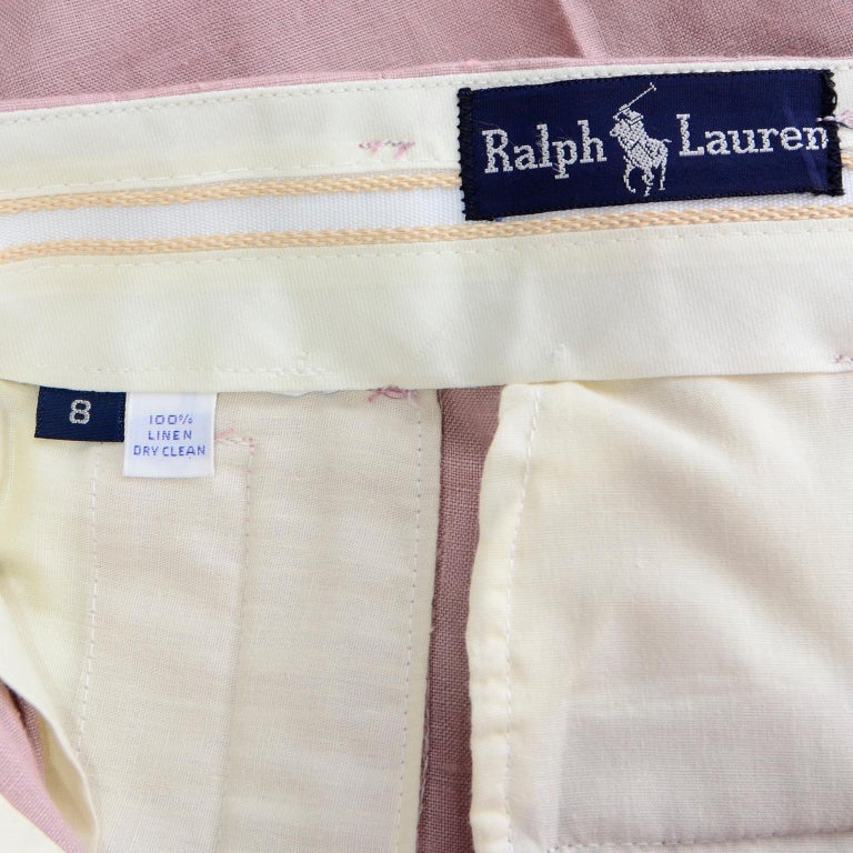 Ralph Lauren Pink Linen Vintage High Waisted Trousers With Sash Belt ...