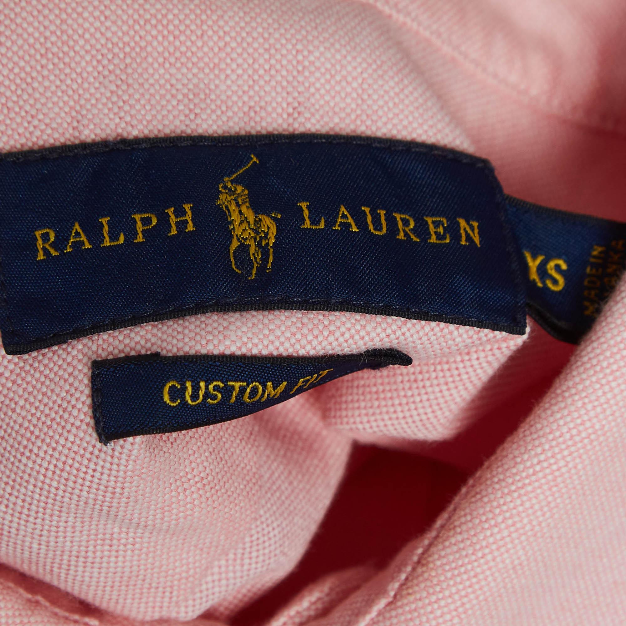 Women's Ralph Lauren Pink Logo Embroidered Cotton Button Down Shirt XS