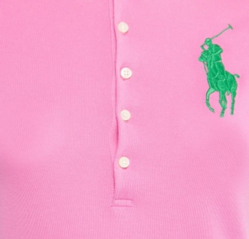 Ralph Lauren Pink Logo Embroidered Cotton Pique Short Sleeve Dress XS In Good Condition For Sale In Dubai, Al Qouz 2