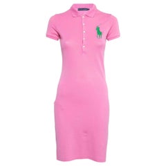 Ralph Lauren Pink Logo Embroidered Cotton Pique Short Sleeve Dress XS