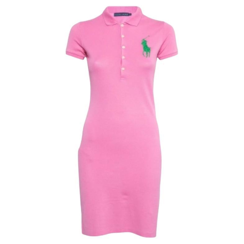 Ralph Lauren Pink Logo Embroidered Cotton Pique Short Sleeve Dress XS