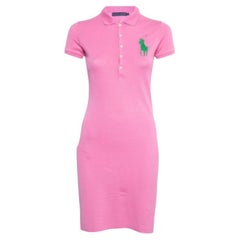 Ralph Lauren Pink Logo Embroidered Cotton Pique Short Sleeve Dress XS