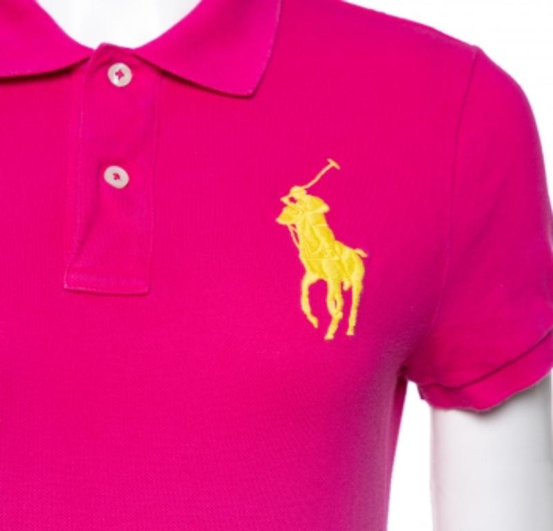 Ralph Lauren Pink Ombre Cotton Pique Skinny Polo T-Shirt M In Good Condition For Sale In Dubai, Al Qouz 2