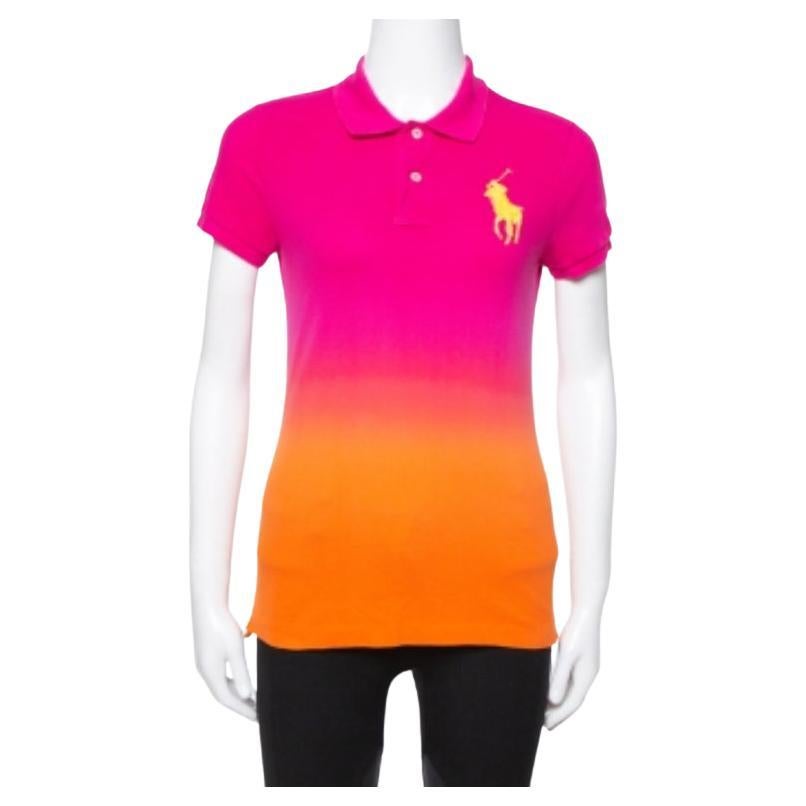 Ralph Lauren Pink Ombre Cotton Pique Skinny Polo T-Shirt M For Sale