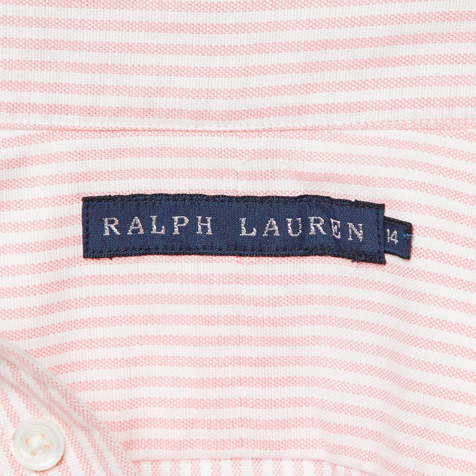 Ralph Lauren - Camicia abbottonata gessata rosa XL In condizioni ottime in vendita a Dubai, Al Qouz 2