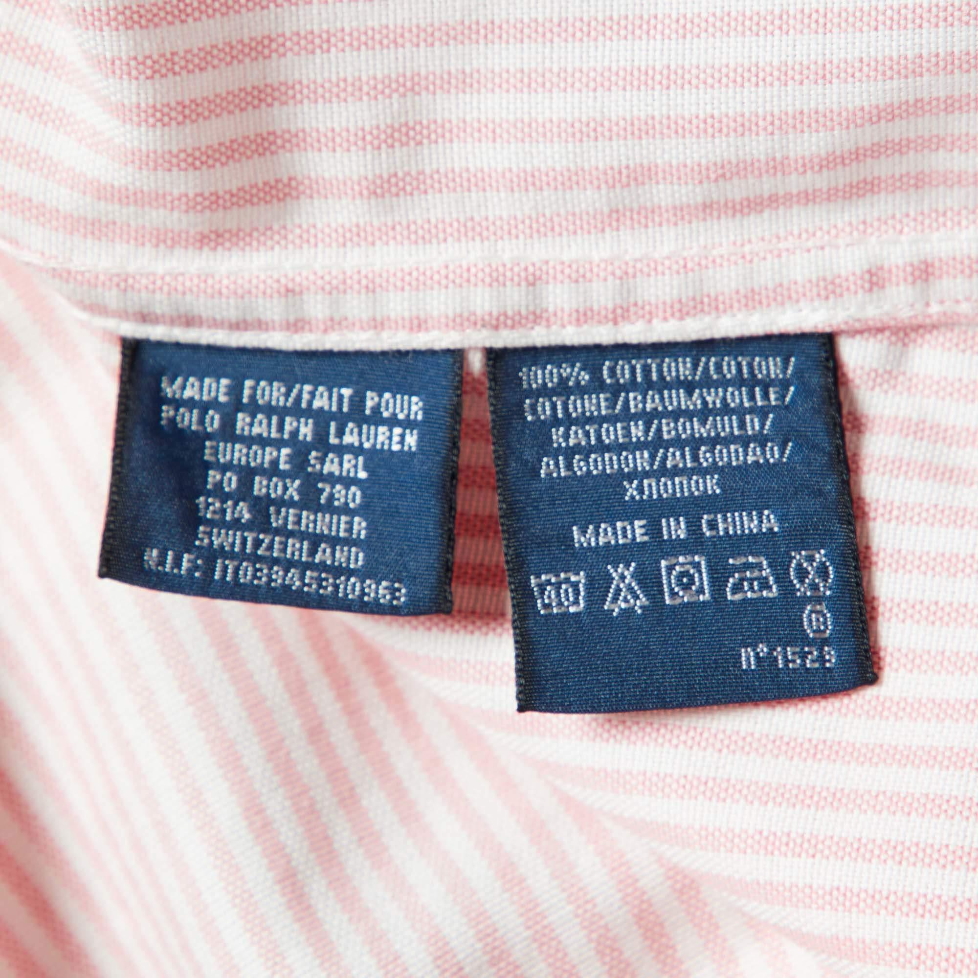 Ralph Lauren - Camicia abbottonata gessata rosa XL in vendita 1