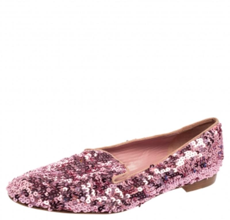 De las mujeres Ralph Lauren Zapatillas de Fumar Quintessa Peltre Adornadas con Lentejuelas Rosa Talla 37 en venta