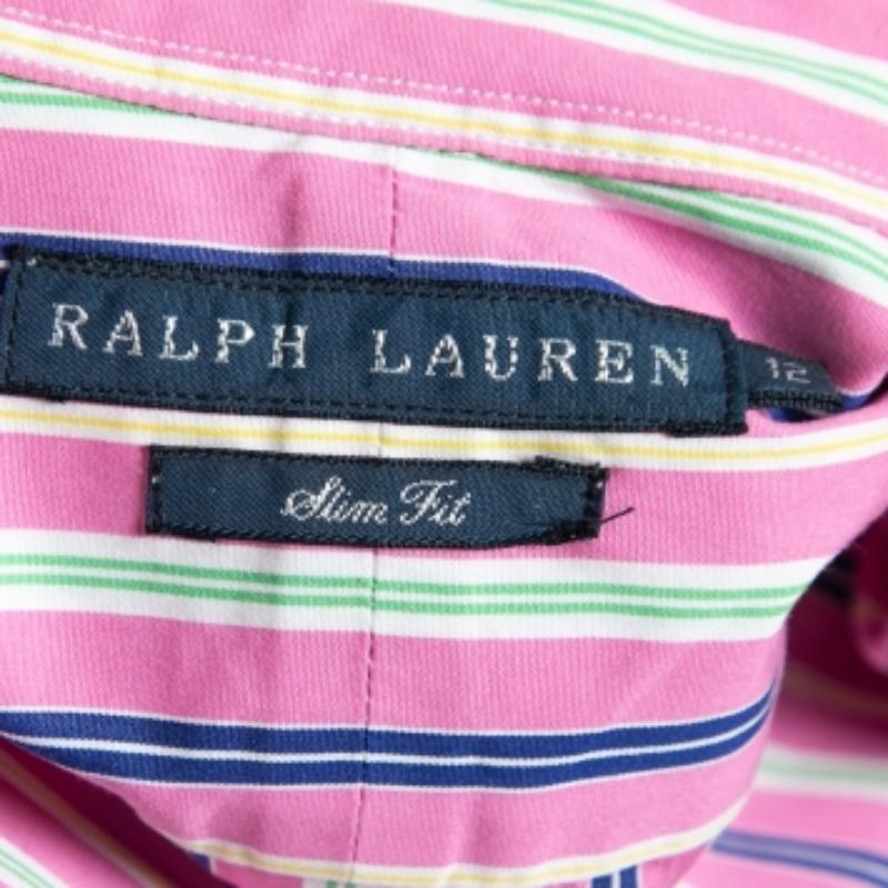 Rosa Ralph Lauren - Camicia in cotone a righe rosa con bottoni sul davanti L.L.A. in vendita