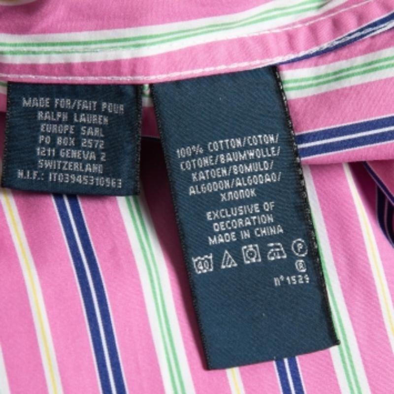 Ralph Lauren - Camicia in cotone a righe rosa con bottoni sul davanti L.L.A. In condizioni buone in vendita a Dubai, Al Qouz 2