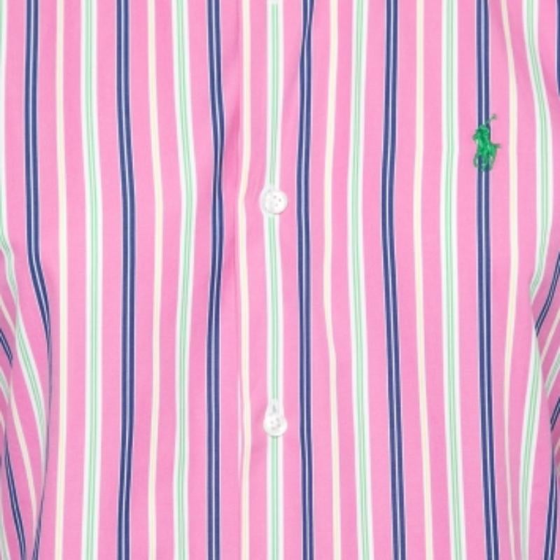 Donna Ralph Lauren - Camicia in cotone a righe rosa con bottoni sul davanti L.L.A. in vendita