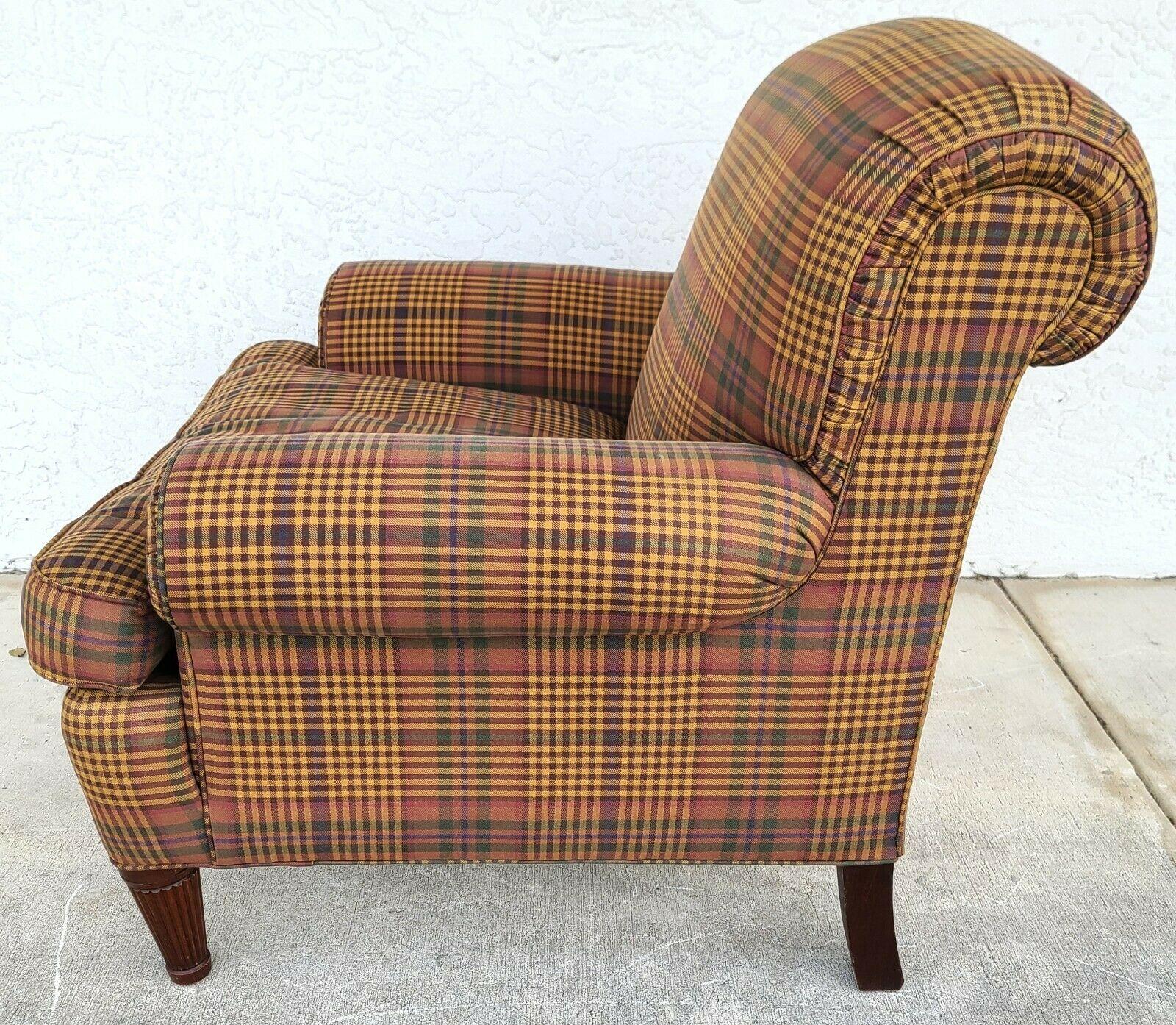 Late 20th Century Ralph Lauren Plaid English Library Reading Lounge Chair w Arm Covers