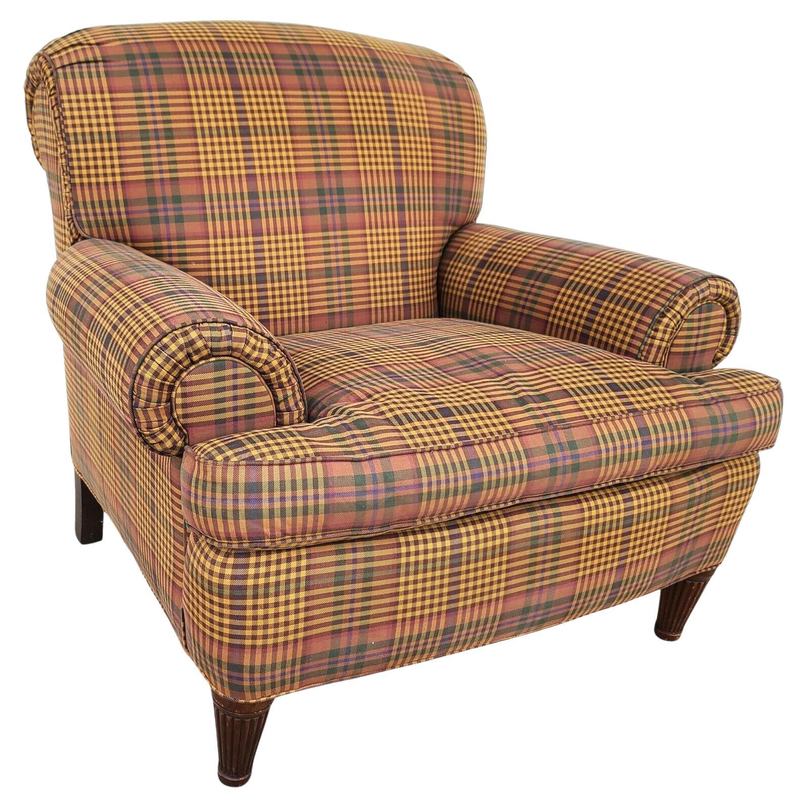 Ralph Lauren Plaid English Library Reading Lounge Chair w Arm Covers