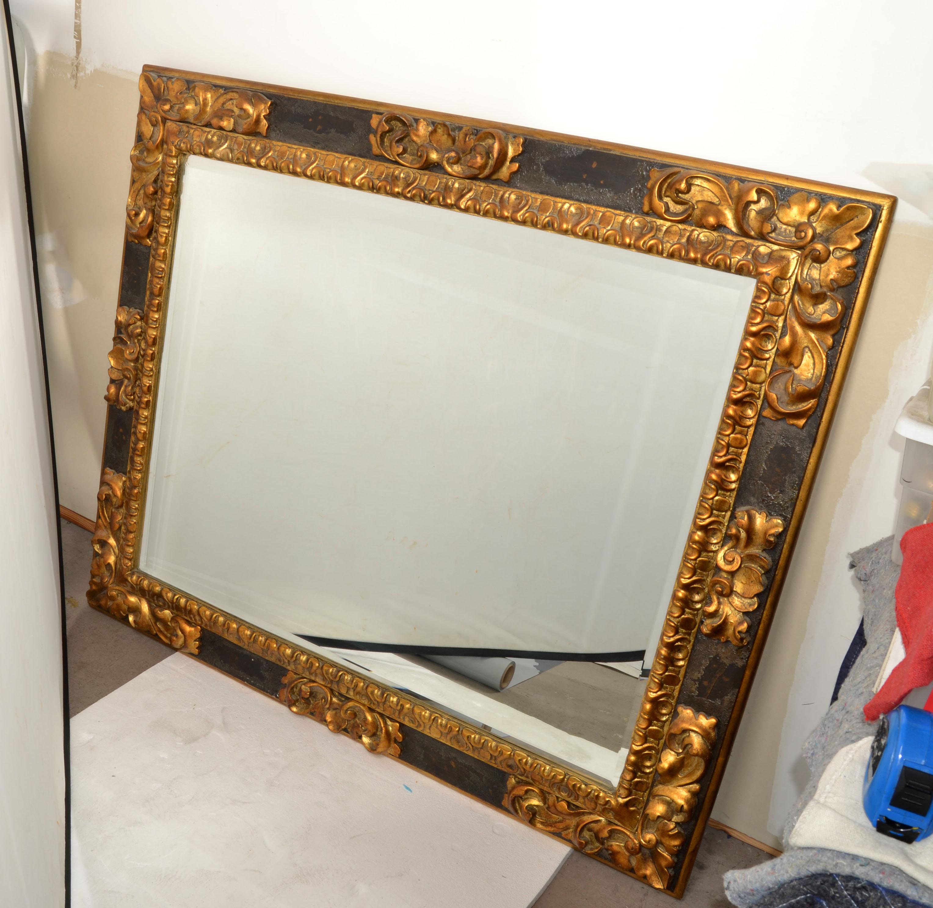 American Classical Ralph Lauren Polo American Neoclassical Black Gilt Wood Wall Mirror Rectangle  For Sale