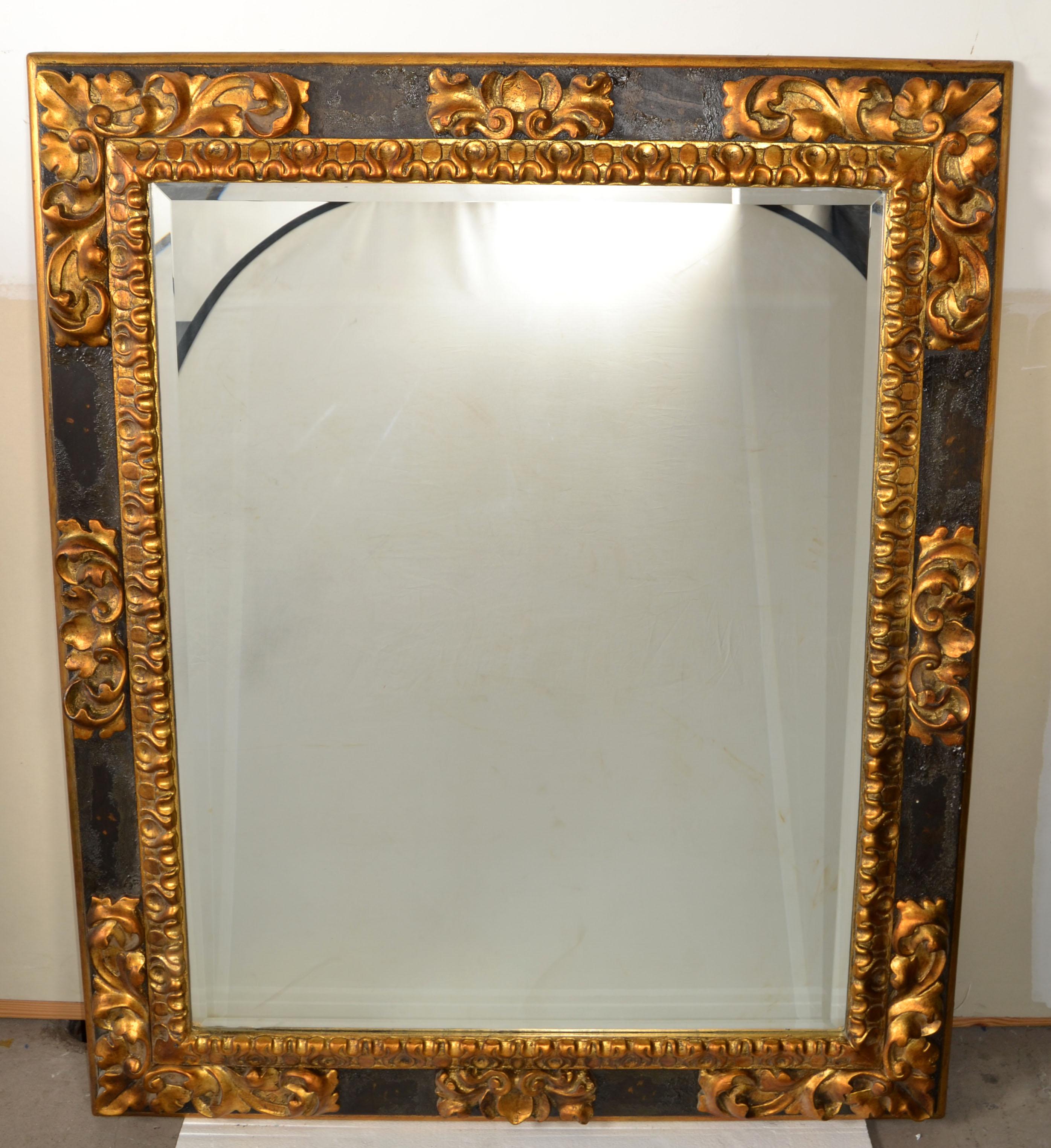 Ralph Lauren Polo American Neoclassical Black Gilt Wood Wall Mirror Rectangle  In Good Condition For Sale In Miami, FL