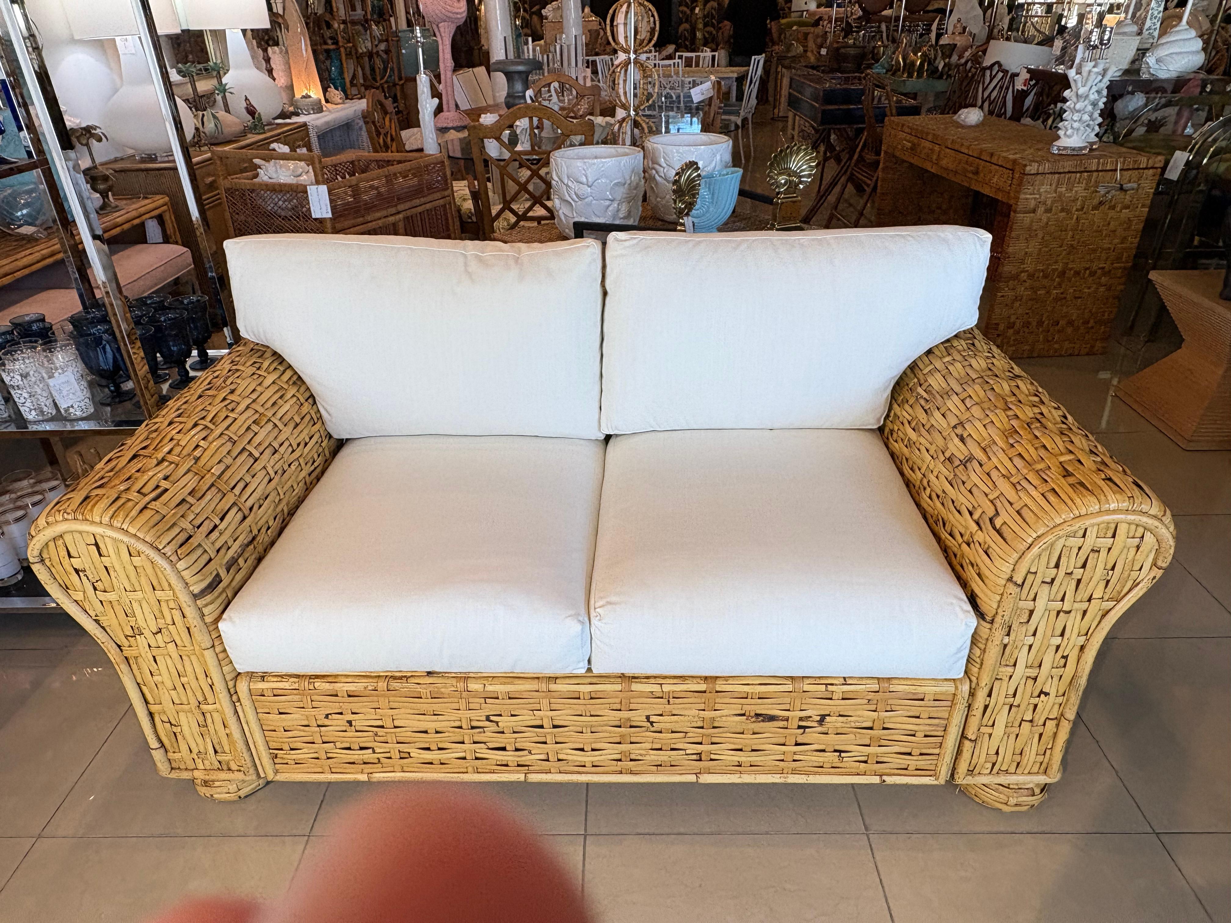 Ralph Lauren Polo Organic Woven Rattan Wicker Coastal Loveseat 20th Century For Sale 4