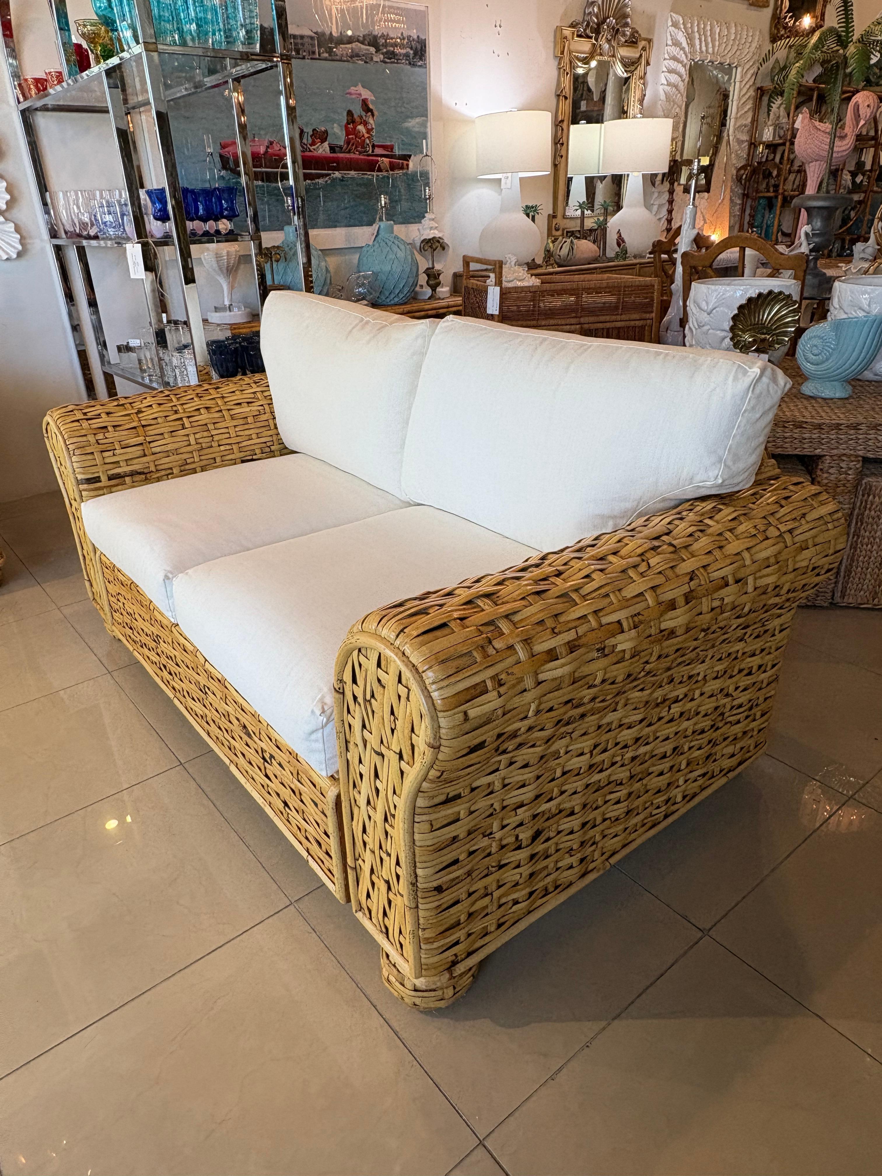 Ralph Lauren Polo Organic Woven Rattan Wicker Coastal Loveseat 20th Century For Sale 5